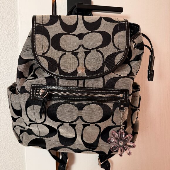 Coach Kyra Daisy Black & Grey Signatured Jacquard Backpack - Picture 1 of 3